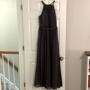 David’s bridal floor length dress. Charcoal gray. Size 4. Only worn once.
